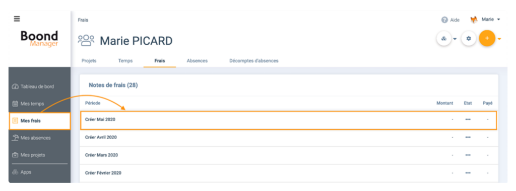 boondmanager  Renseigner sa note de frais